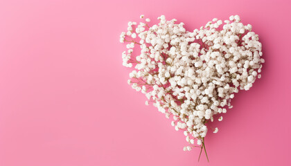 Obraz premium beautiful bouquet of baby's breath flowers with white heart shape on pink background-.-