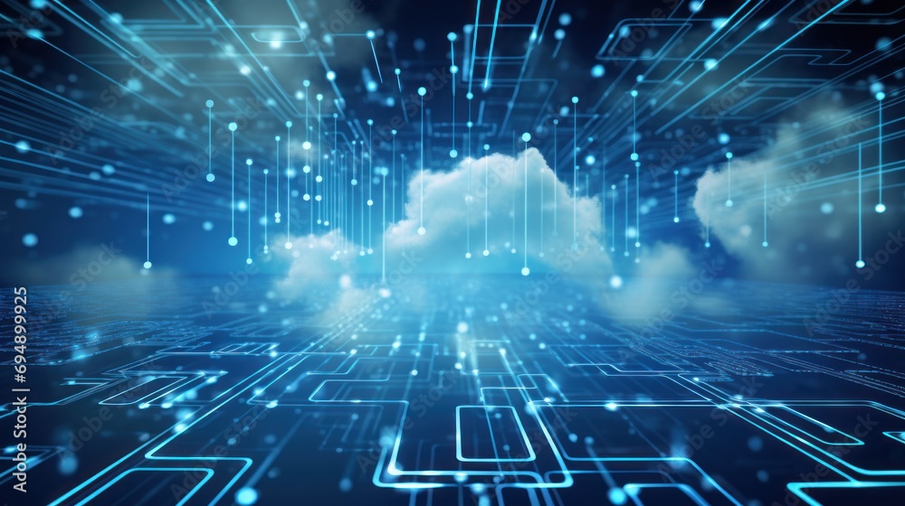 Wall mural digital data processing in the virtual cloud abstract background