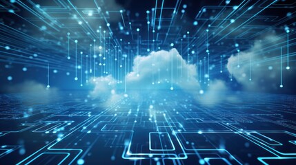 Digital data processing in the virtual cloud abstract background