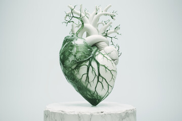sculpture of green and white heart