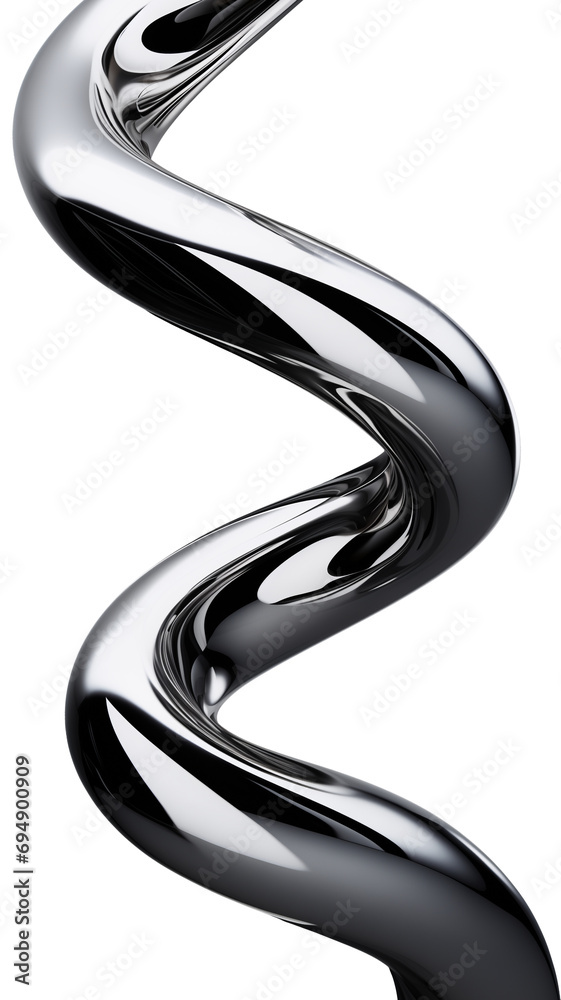 Poster y2k chrome curved line shape isolated. futuristic metallic curve element background