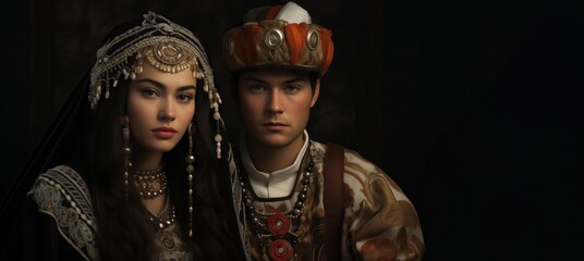 Portrait of Uzbek ethnicity couple in national dress