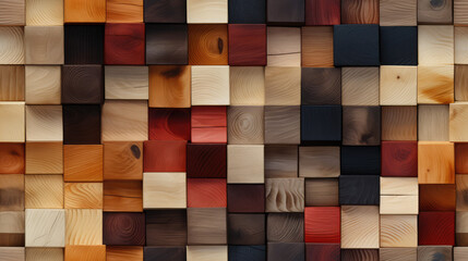 seamless mosaic wooden squares, cubes, blocks background pattern