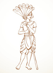 Vector drawing. Egyptian servant with a fan