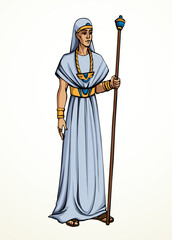 Vector drawing. Egyptian chief with a rod - obrazy, fototapety, plakaty
