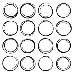 Set of hand drawn oval frames, felt tip or texture brush geometric shape, vector elements isolated.