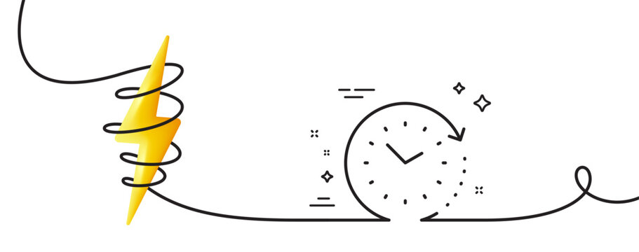 Time change line icon. Continuous one line with curl. Clock sign. Watch symbol. Time change single outline ribbon. Loop curve with energy. Vector