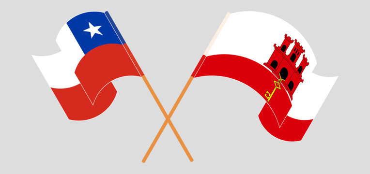 Crossed and waving flags of Chile and Gibraltar