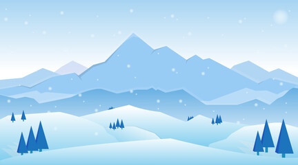 Winter Mountains landscape with Pine Tree.