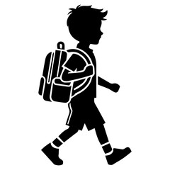 A child Going to School Vector silhouette, Child going to school silhouette