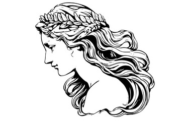 Aphrodite head hand drawn ink sketch. Engraved style vector illustration. - obrazy, fototapety, plakaty