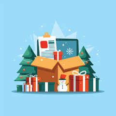 Christmas Background. New Year 2024 wallpaper. shopping online concept. holiday vector illustration