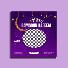 Ramadan Kareem Sale Banner Islamic Ornament Lantern Background, Ramadan sale social media post with empty space for photo