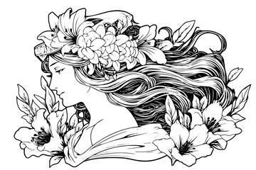 Aphrodite head hand drawn ink sketch. Engraved style vector illustration. - obrazy, fototapety, plakaty