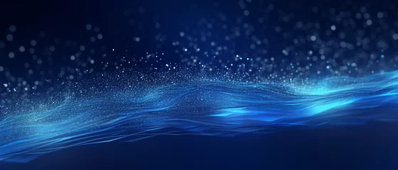 Poster abstract blue background with falling cyber particles, representing a big data stream © TechnologyBackgroun