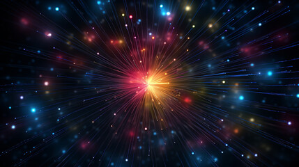 Starburst of fiber optic cables against a dark background