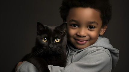 a black boy hugging a cat National Love Your Pet Day