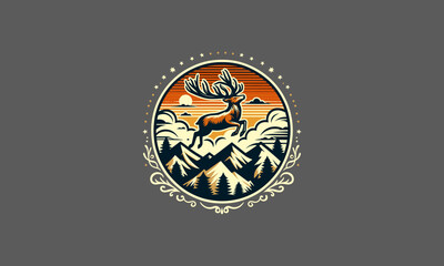 Obraz premium deer jump on mountain vector artwork design