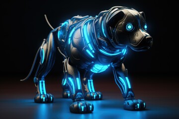 Dog robot future artificial metallic technology modern cyborg intelligence science robot glowing light Ai Generated