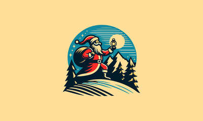 santa on mountain vector illustration logo design