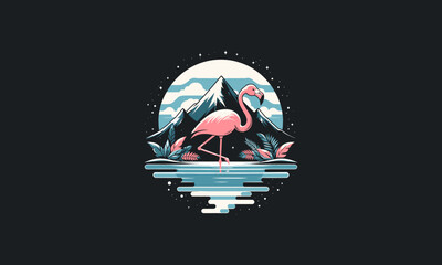 pink flamingo on mountain vector flat design