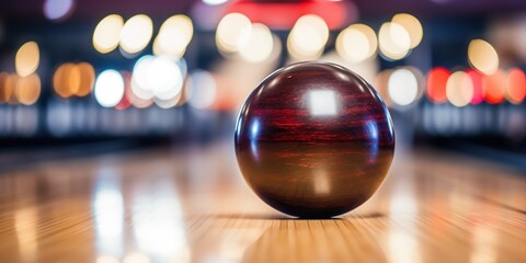 Bowling ball close-up, with lanes softly focused behind.