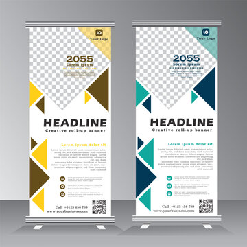 Roll Up Banner Abstract Geometric Colourful Design, Advertising Vector Background, Vector eps 10