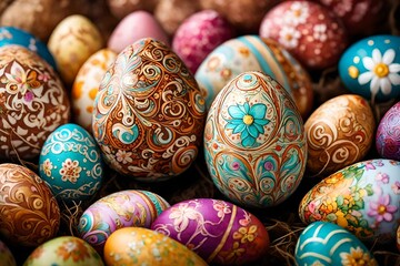 Fototapeta na wymiar A close-up of decorated Easter egg. 
