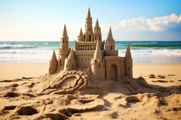 sand castle on the beach - obrazy, fototapety, plakaty