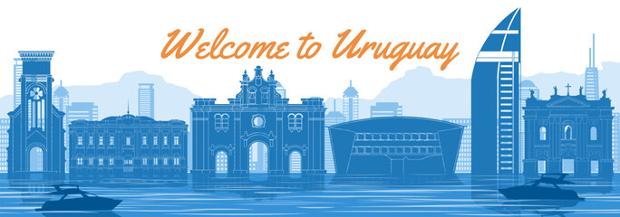 Uruguay famous landmark with blue and white color design,vector illustration - obrazy, fototapety, plakaty