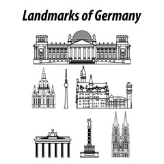 Bundle of Germany famous landmarks by silhouette outline style,vector illustration