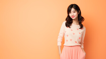 Obraz premium asian girl wearing peach color outfit with hearts