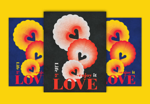 Psychedelic Poster Design Layout with Groovy Hearts Pattern