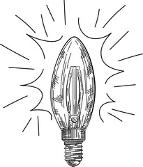 Hand-drawn retro light bulb sketch. Vintage-style bulb illustration.