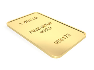 Gold bar isolated on white background. Fine gold. Pure. 3d illustration.