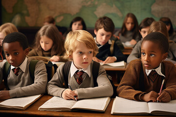 Multiracial children in a school classroom.