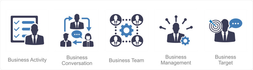 A set of 5 Mix icons as business activity, business conversation, business team