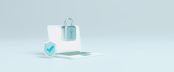 Cyber security data protection business technology information privacy concept. Blockchain and cyber security network. Padlock icon and internet technology networking. GDPR. EU.Banner. 3d rendering