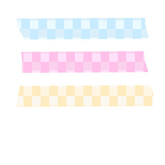 チェック柄の青ピンク黄色の半透明のマスキングテープ風セット