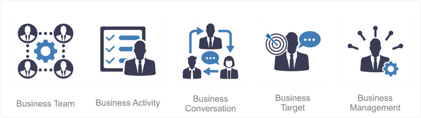 A set of 5 Mix icons as business team, business activity, business conversation