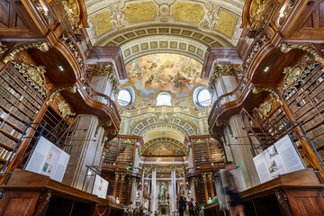 Austrian national baroque library state hall. Vienna famous cultural landmark - obrazy, fototapety, plakaty