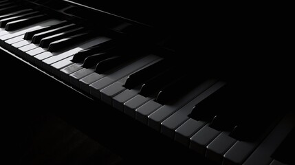 Elegant Black Piano Keys Closeup in Dramatic Low Key Lighting Perfect for Music Themed Backgrounds and Designs