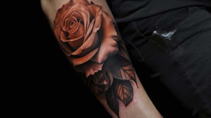 Realistic Full Color Rose Tattoo on Forearm Closeup Artistic Body Ink Design