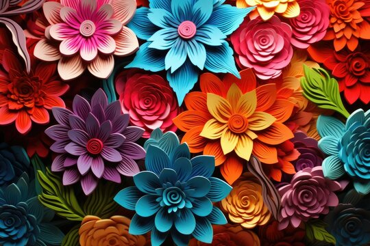 3d floral wallpaper color variation flowers and leaves 3d render background wall decoration Beautiful fantasy vintage flower Ai generated