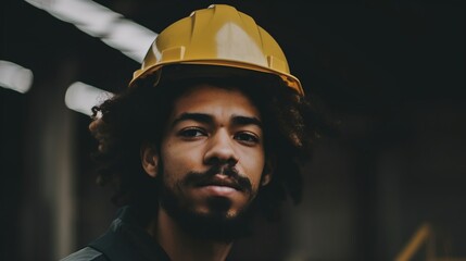 Confident Young Male Engineer with Hardhat in Industrial Setting Looking Thoughtful