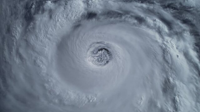Top View Giant Hurricane Eye Seen from Space. Satellite View. Hyper Realistic Animation. Meteorology, Weather Forecast. Elements of this video furnished by NASA
