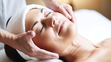 Obraz na płótnie Canvas Relaxing Professional Facial Massage at Spa with Experienced Therapist for Skin Rejuvenation and Wellness