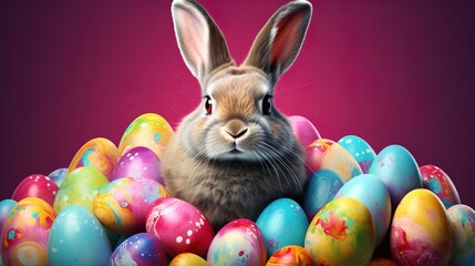 Easter background with Easter eggs and spring flowers.illustration