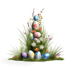 Fototapeta na wymiar Easter background with Easter eggs and spring flowers.illustration