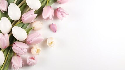 Easter background with Easter eggs and spring flowers.illustration